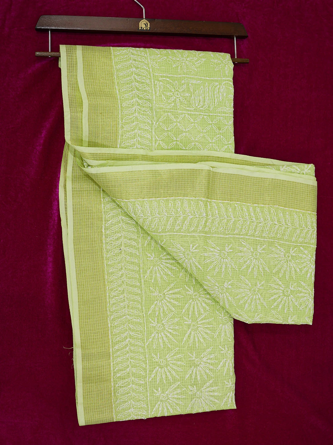 Ada Hand Embroidered Lime Green Kota Lucknowi Chikankari Saree With Blouse 01A590974