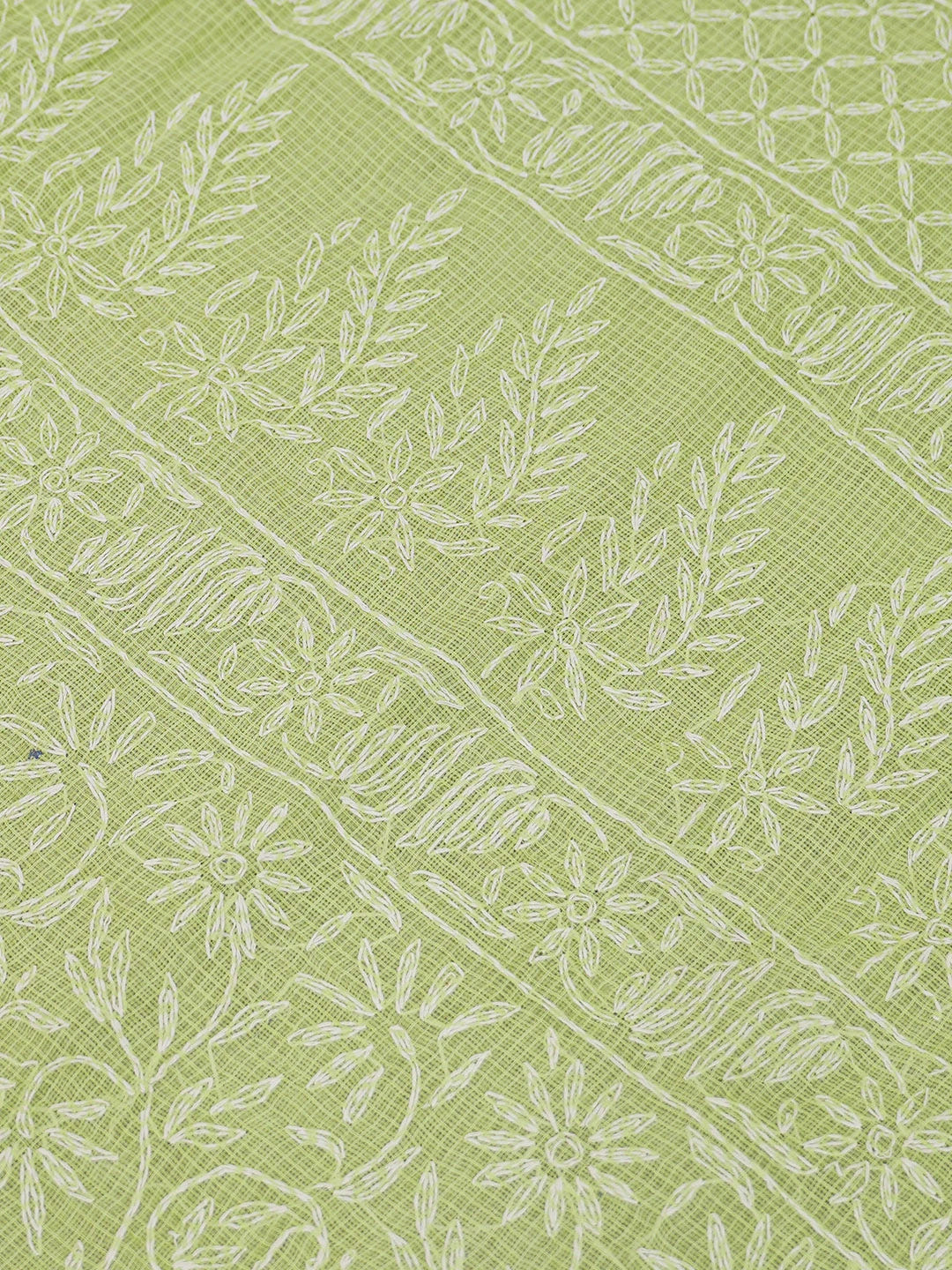 Ada Hand Embroidered Lime Green Kota Lucknowi Chikankari Saree With Blouse 01A590974