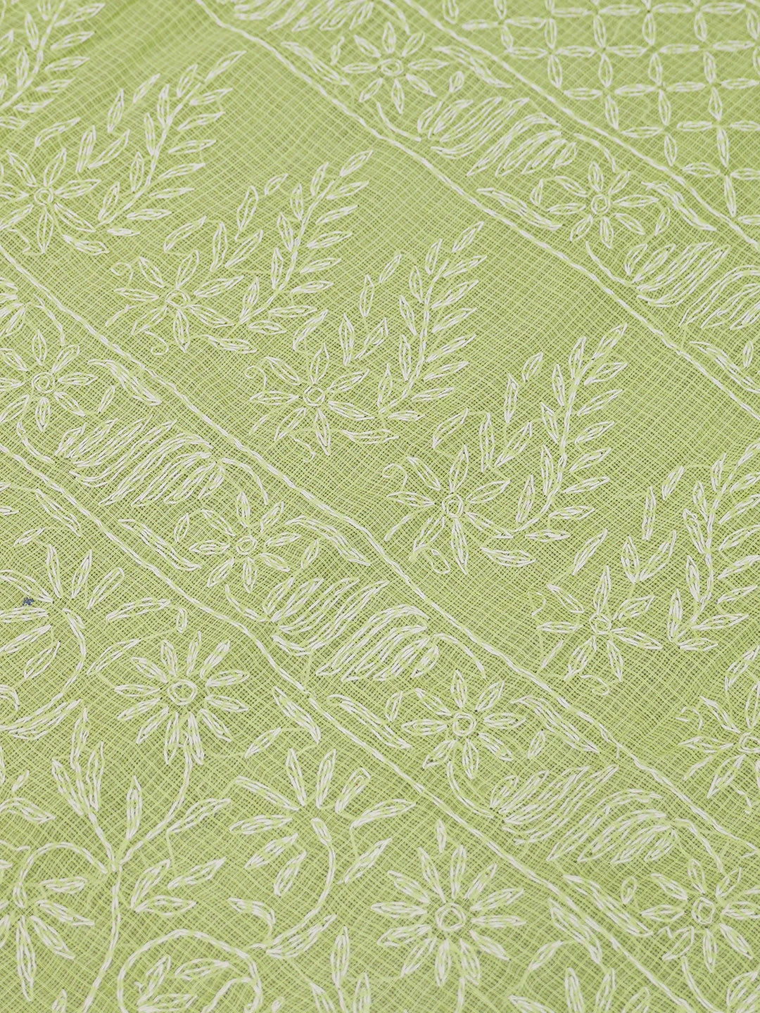 Ada Hand Embroidered Lime Green Kota Lucknowi Chikankari Saree With Blouse 01A590974
