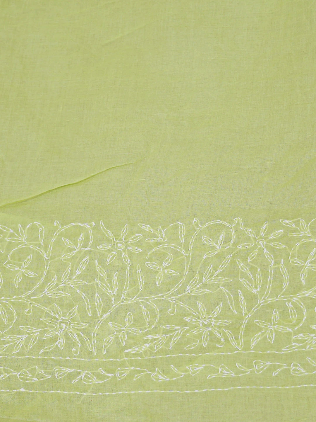 Ada Hand Embroidered Lime Green Cotton Lucknowi Chikankari Saree With Blouse 01A586079