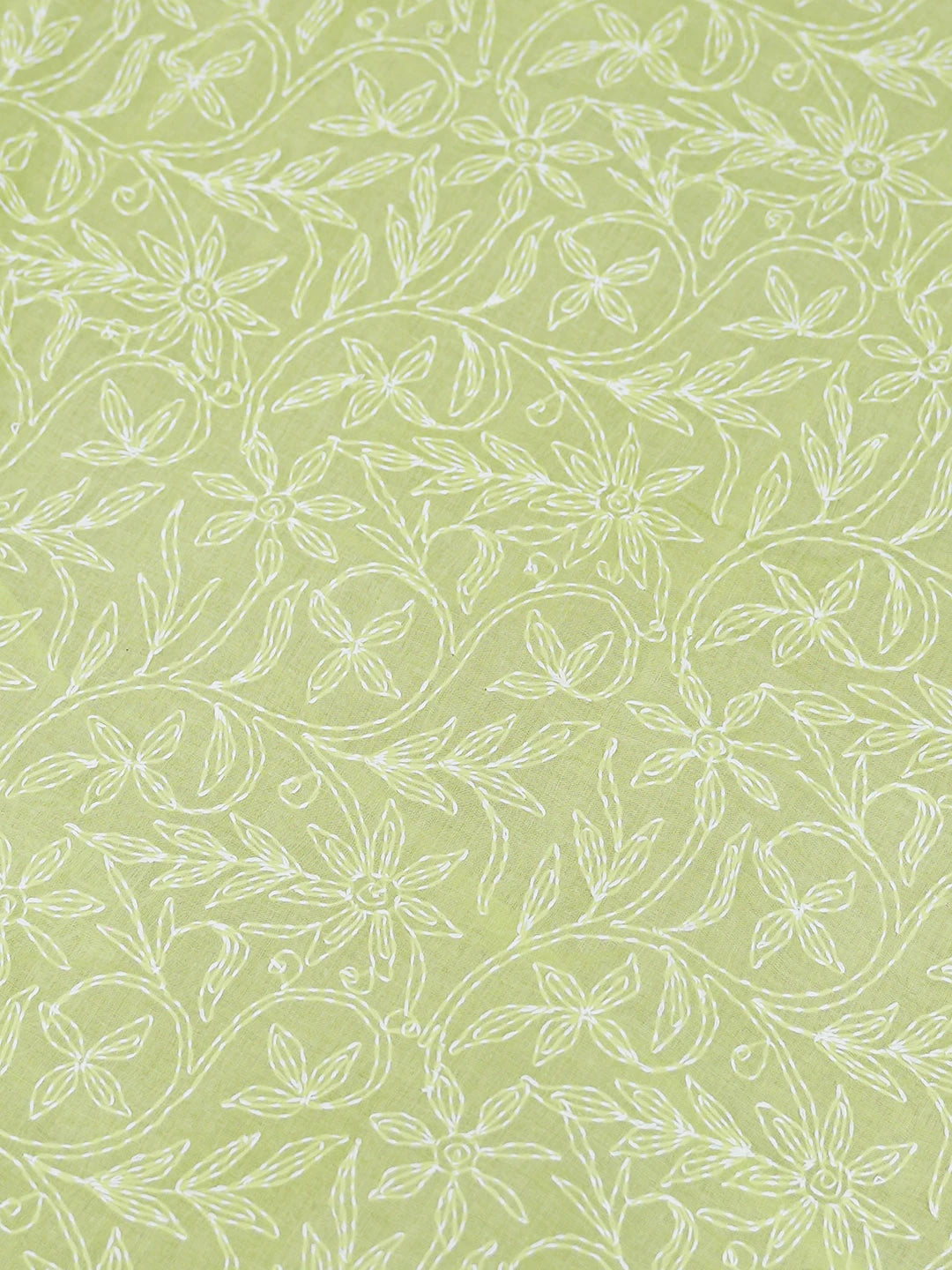 Ada Hand Embroidered Lime Green Cotton Lucknowi Chikankari Saree With Blouse 01A586079