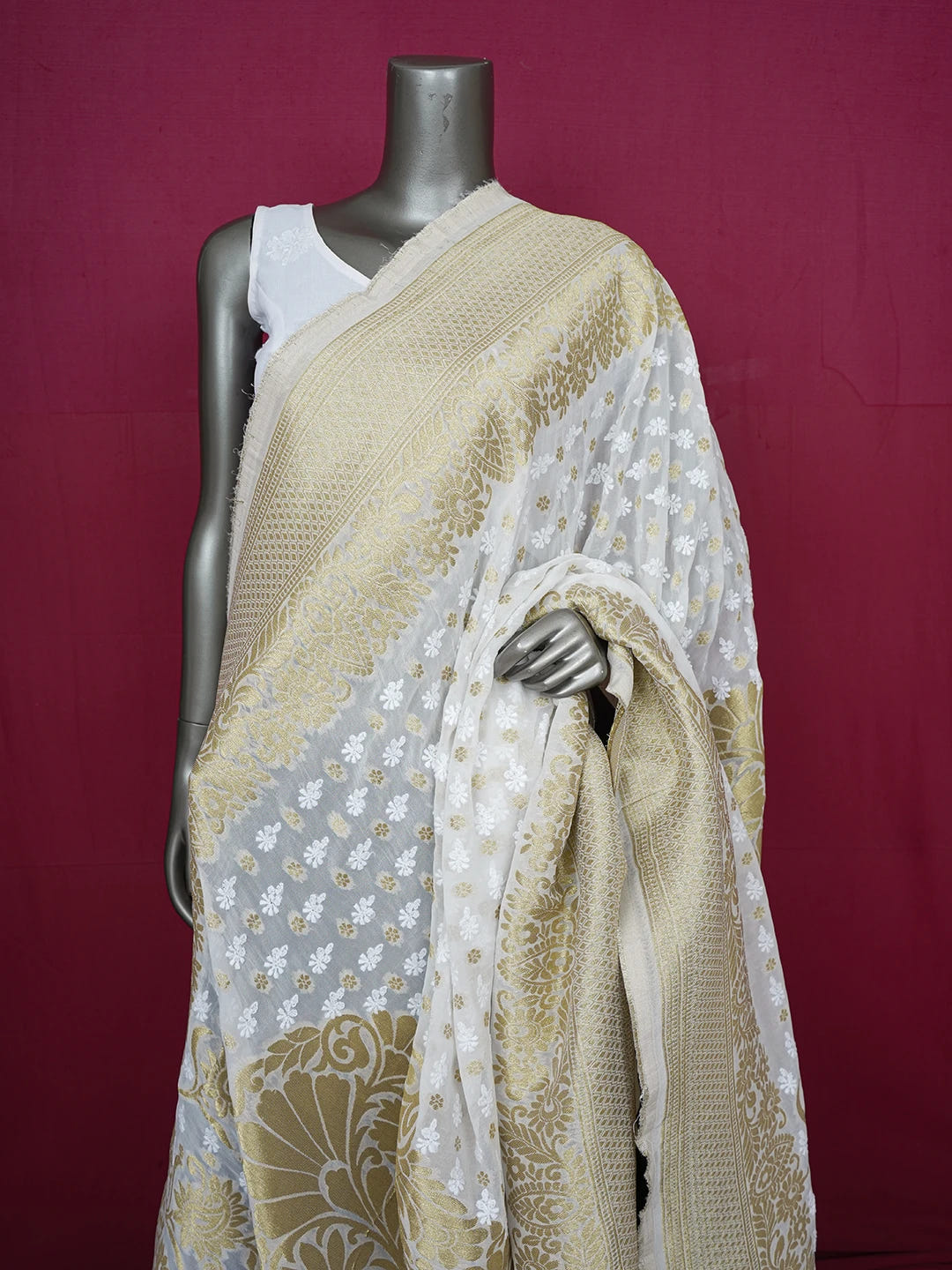 Ada Hand Embroidered White Eggshell Viscose Georgette Lucknowi Chikankari Dupatta 01A510660