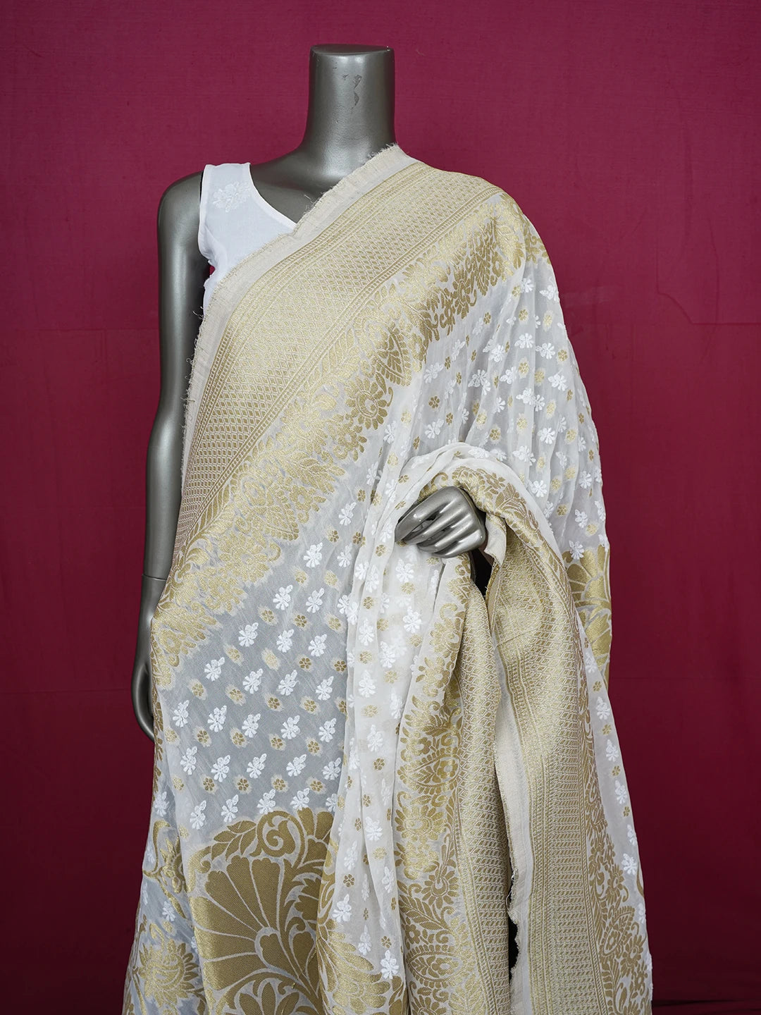 Ada Hand Embroidered White Eggshell Viscose Georgette Lucknowi Chikankari Dupatta 01A510660