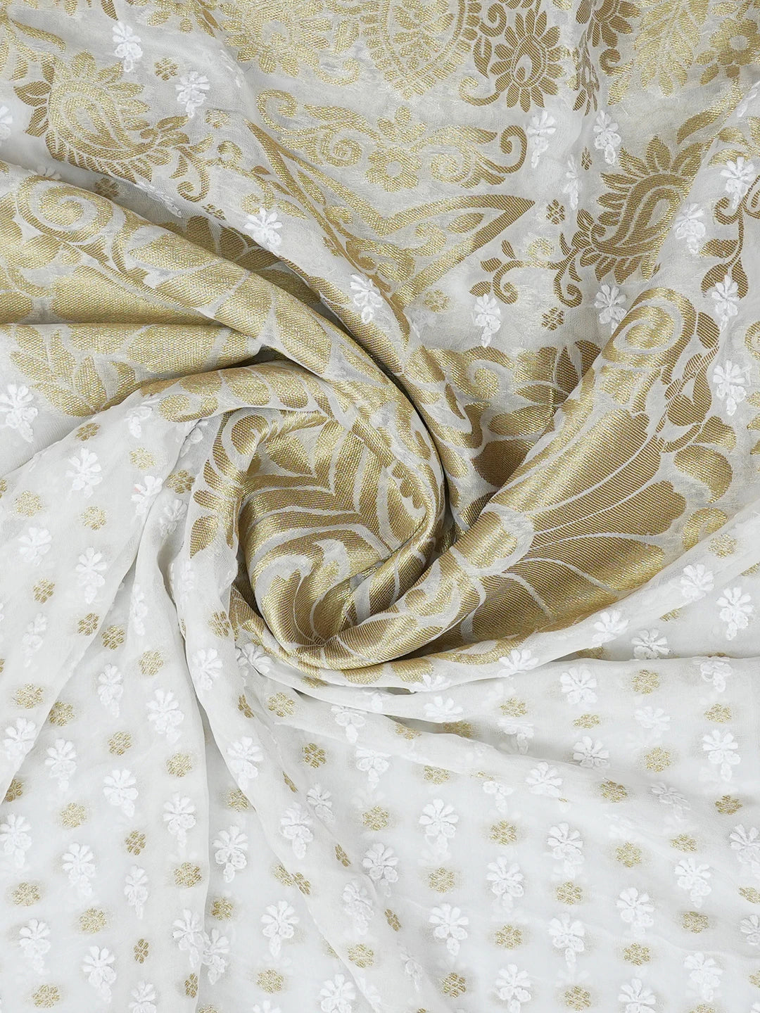 Ada Hand Embroidered White Eggshell Viscose Georgette Lucknowi Chikankari Dupatta 01A510660