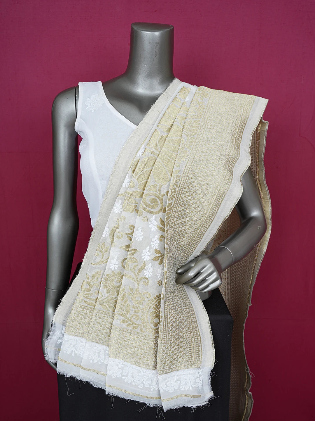 Ada Hand Embroidered White Eggshell Viscose Georgette Lucknowi Chikankari Dupatta 01A510660