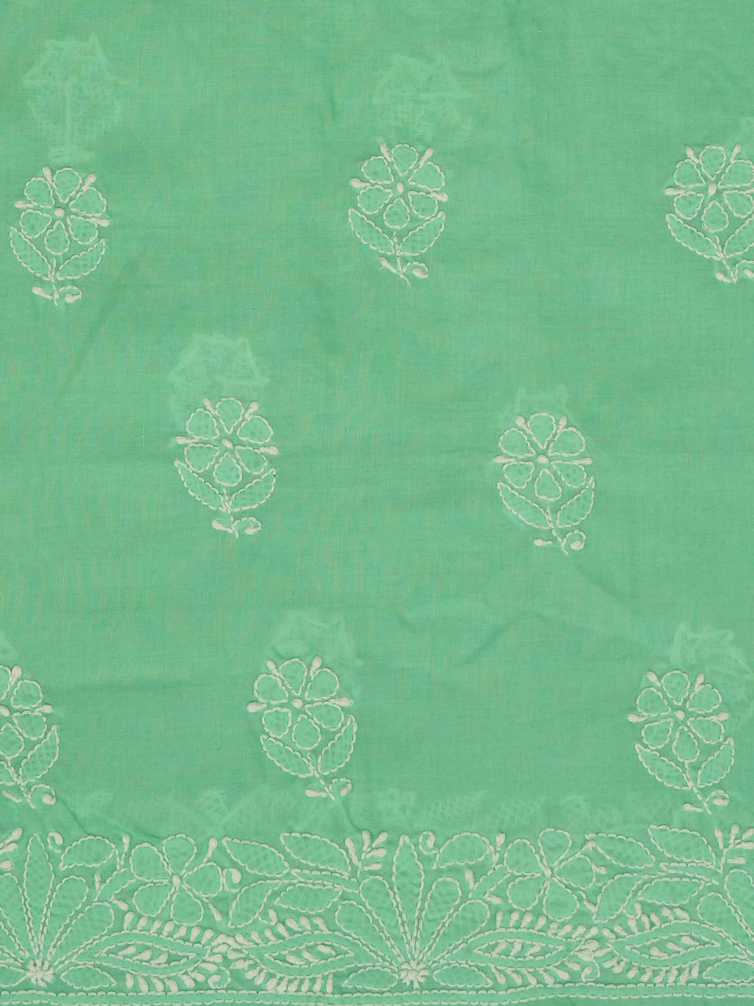 Ada Hand Embroidered Sea Green Cotton Lucknowi Chikankari Unstitched Kurta Piece 01A607249