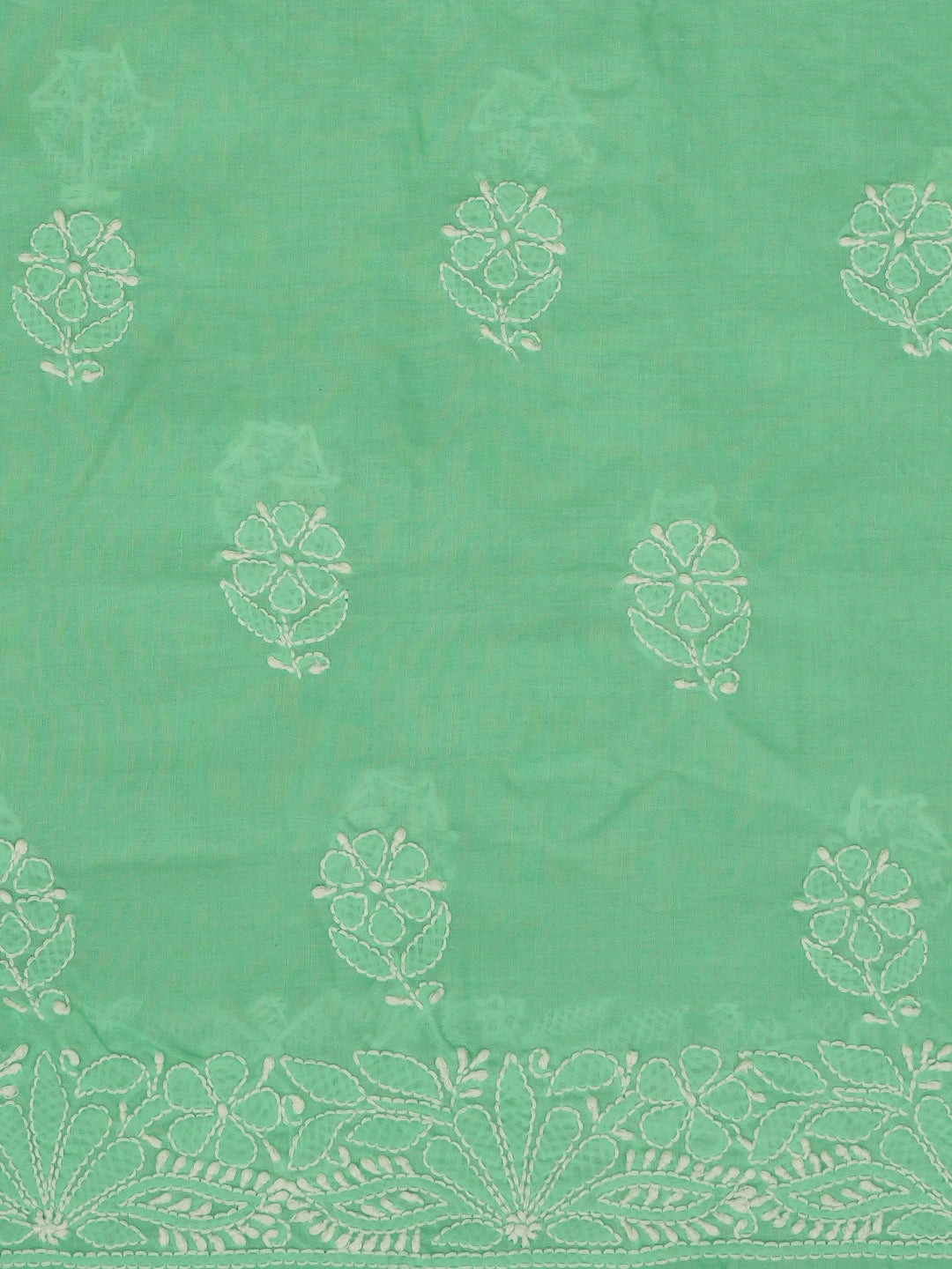 Ada Hand Embroidered Sea Green Cotton Lucknowi Chikankari Unstitched Kurta Piece 01A607249