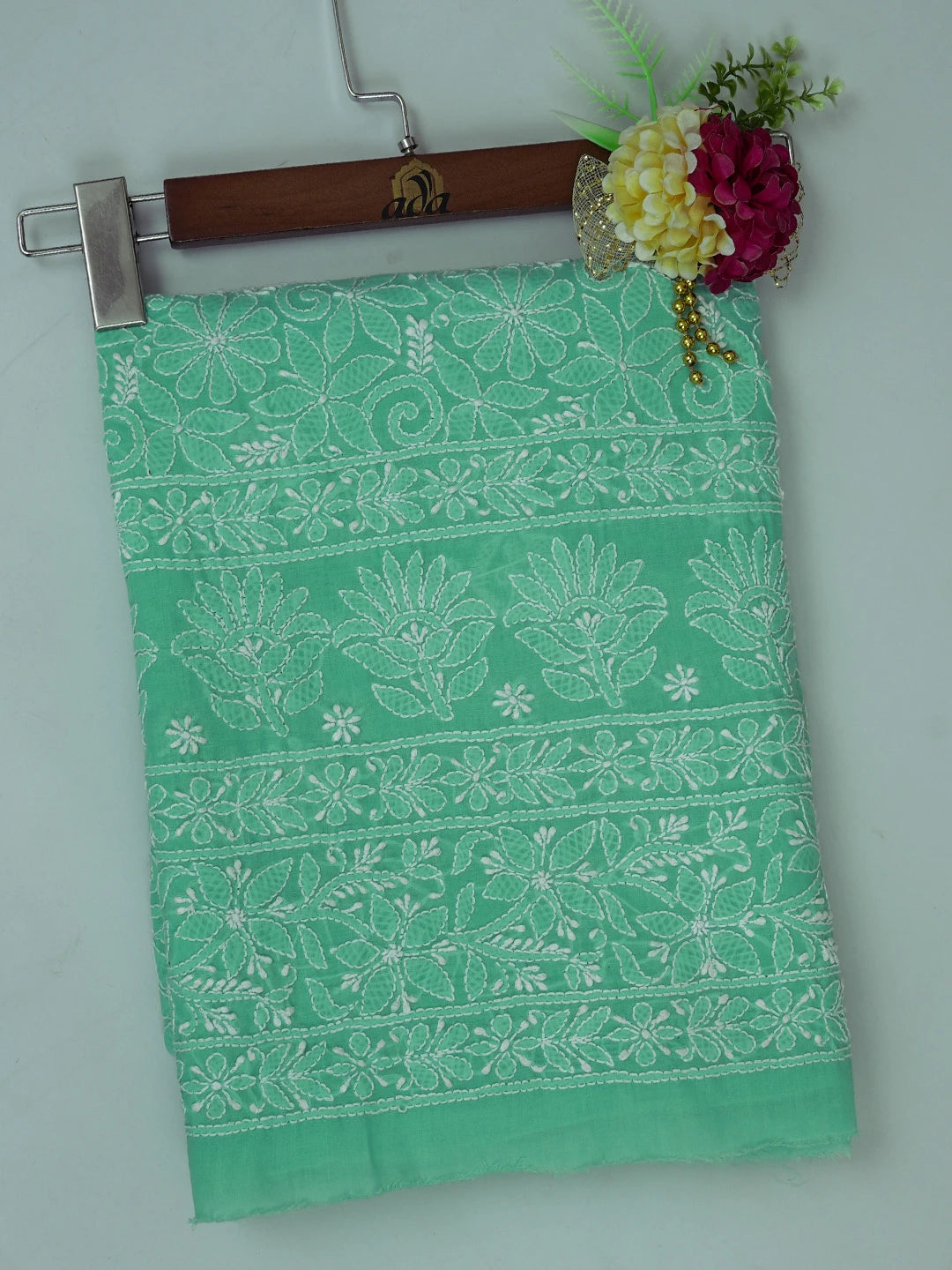 Ada Hand Embroidered Sea Green Cotton Lucknowi Chikankari Unstitched Kurta Piece 01A607249