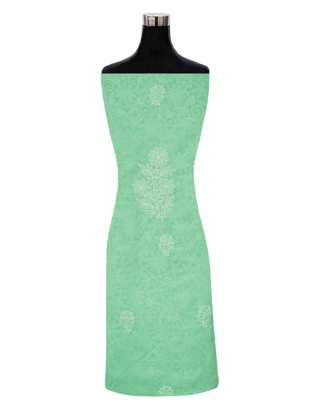 Ada Hand Embroidered Sea Green Cotton Lucknowi Chikankari Unstitched Kurta Piece 01A607249
