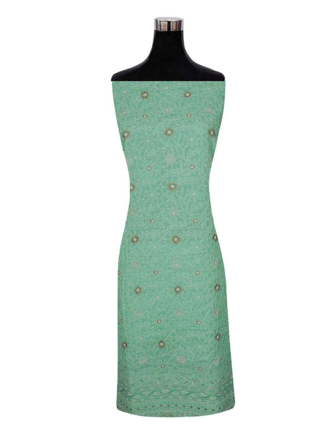 Ada Hand Embroidered Sea Green Cotton Lucknowi Chikankari Unstitched Kurta Piece With Zari Work 01A325438