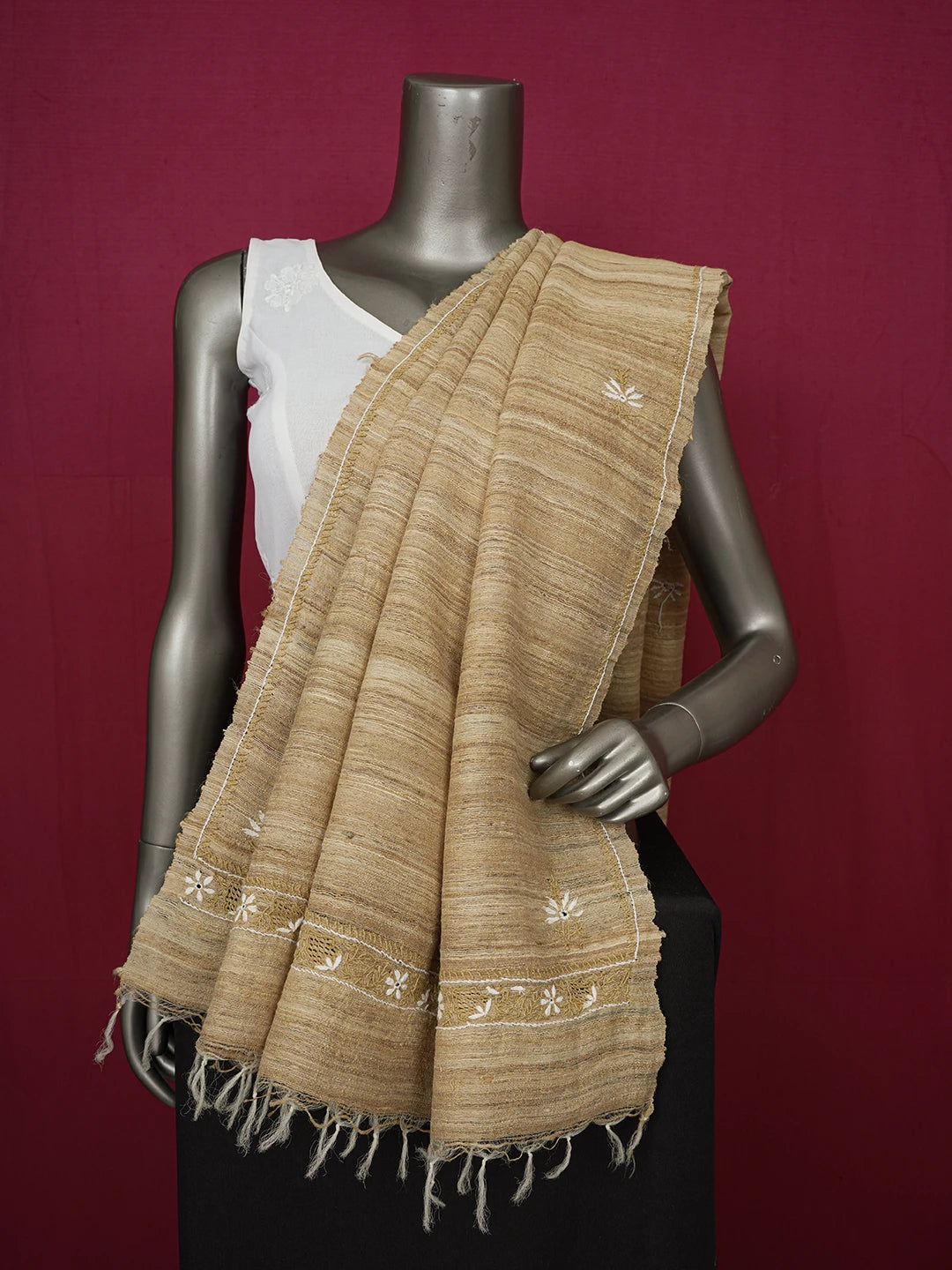 Ada Hand Embroidered Fawn Silk Lucknowi Chikankari Dupatta 01A256214