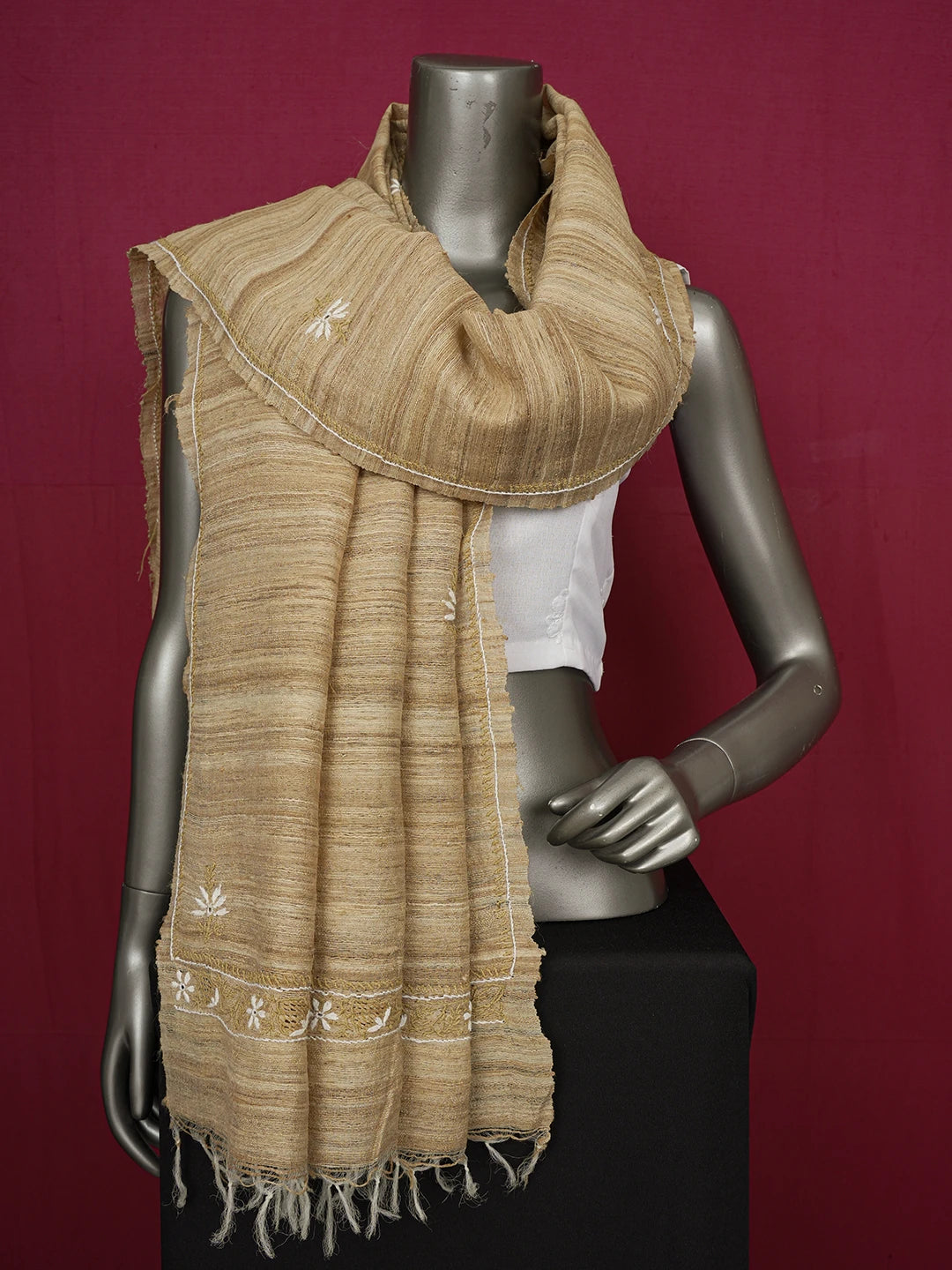 Ada Hand Embroidered Fawn Silk Lucknowi Chikankari Dupatta 01A256214