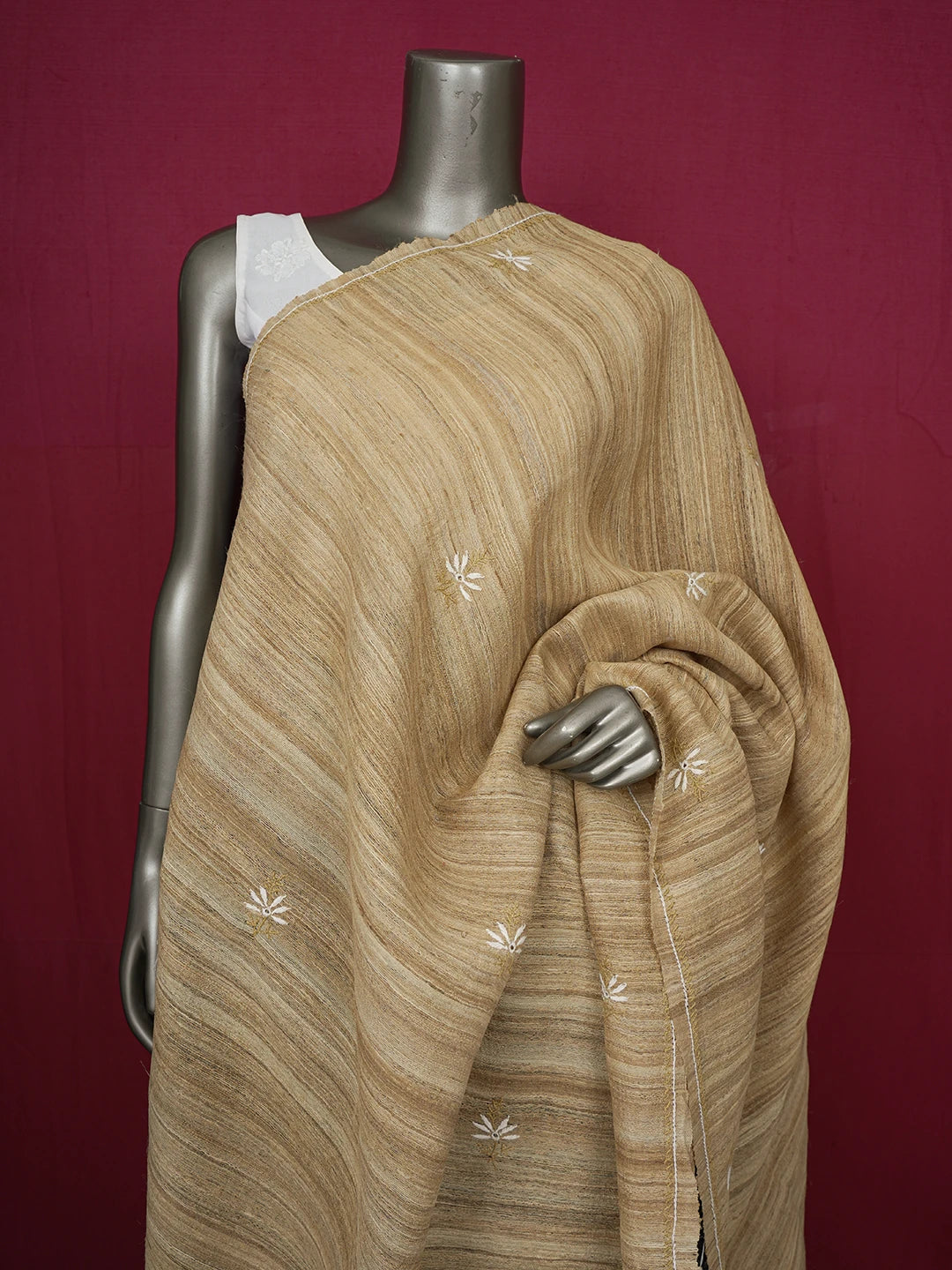 Ada Hand Embroidered Fawn Silk Lucknowi Chikankari Dupatta 01A256214