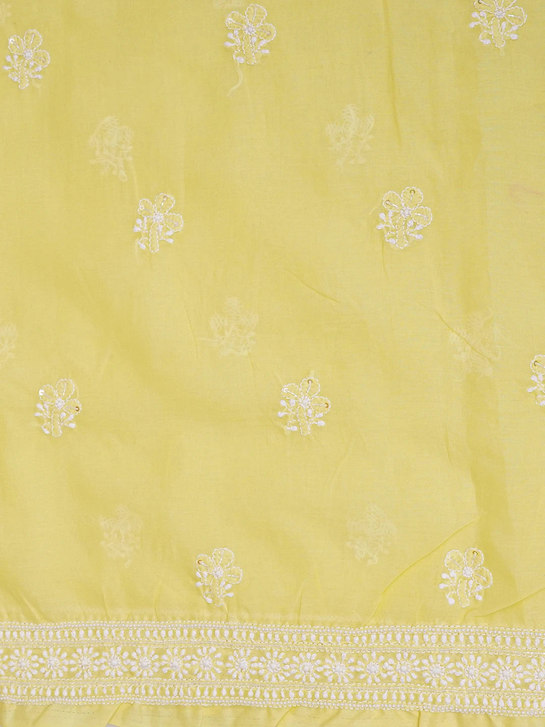 Ada Hand Embroidered Yellow Cotton Lucknowi Chikankari Unstitched Suit Piece With Sequinned Work 01A563987