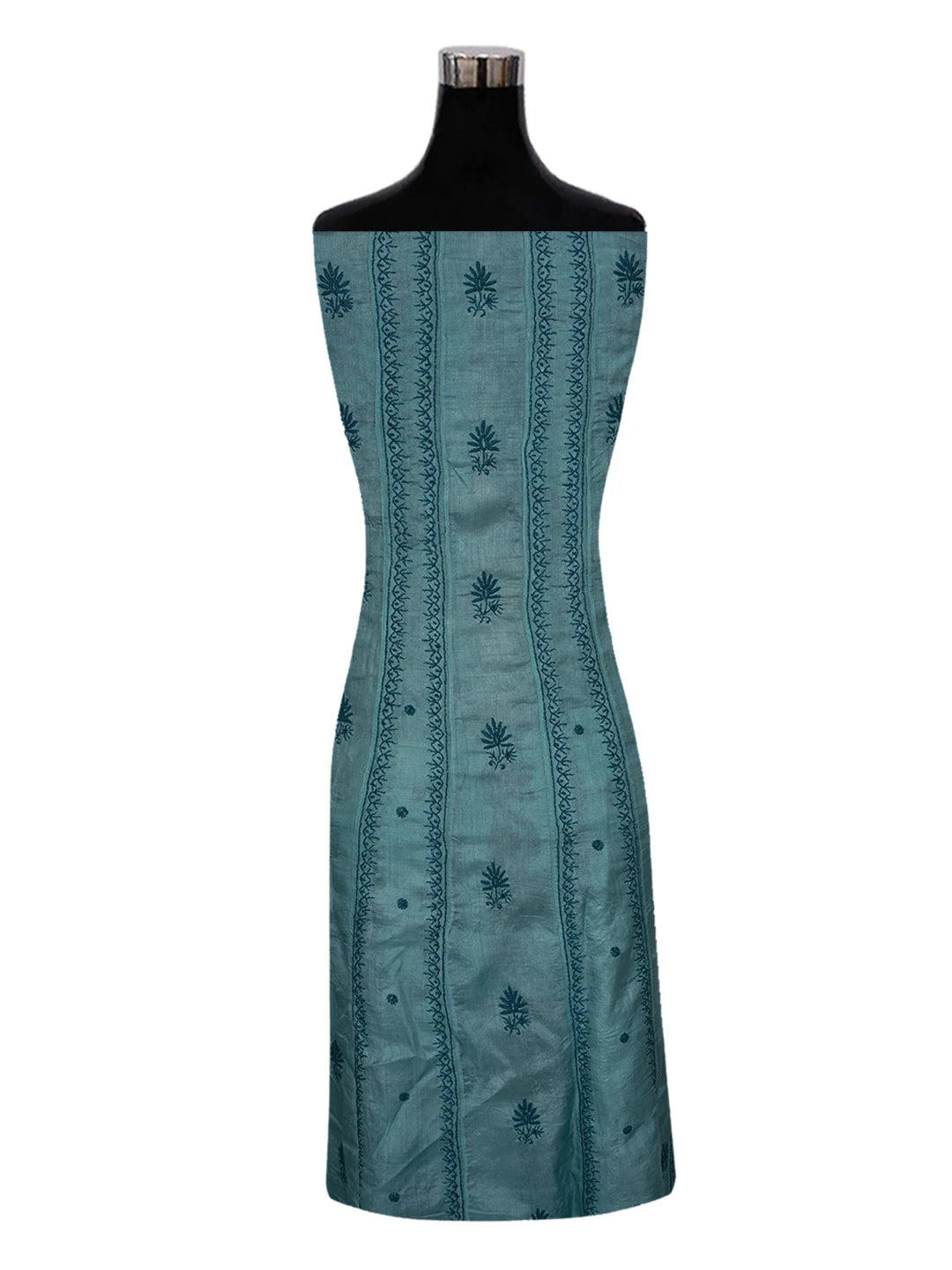 Ada Hand Embroidered Blue (Munsell) Silk Lucknowi Chikankari Semi-Stitched Anarkali Kurta Dupatta Set 01A626993