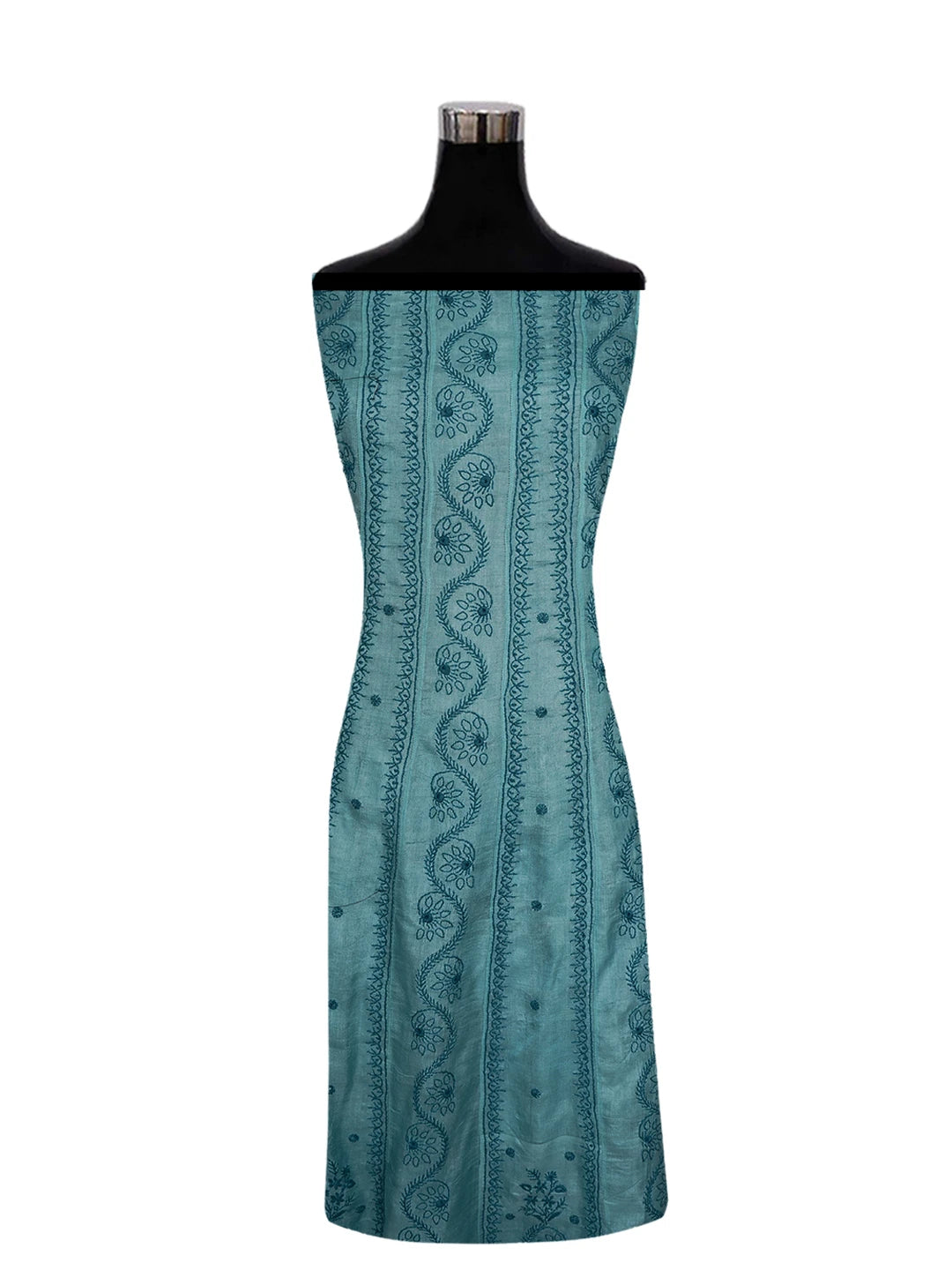 Ada Hand Embroidered Blue (Munsell) Silk Lucknowi Chikankari Semi-Stitched Anarkali Kurta Dupatta Set 01A626993