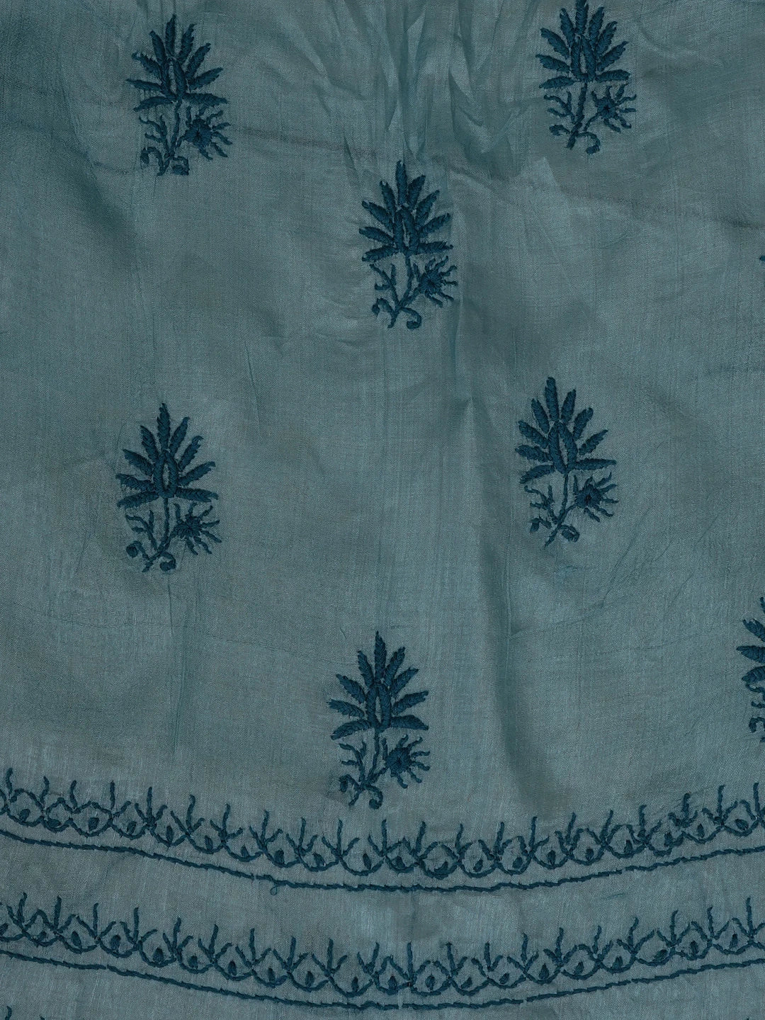 Ada Hand Embroidered Blue (Munsell) Silk Lucknowi Chikankari Semi-Stitched Anarkali Kurta Dupatta Set 01A626993