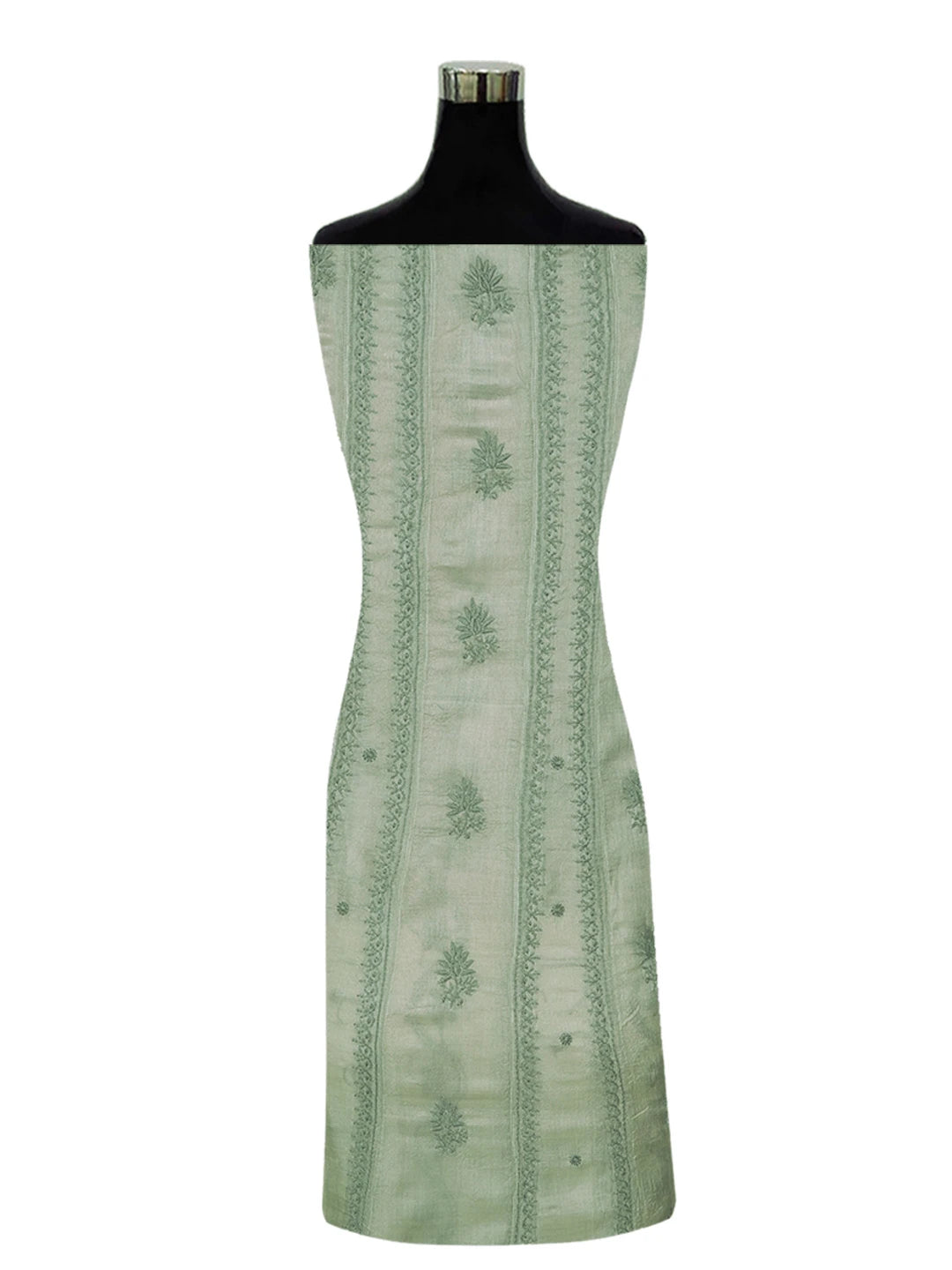 Ada Hand Embroidered Ash Gray Silk Lucknowi Chikankari Semi-Stitched Anarkali Kurta Dupatta Set 01A626996