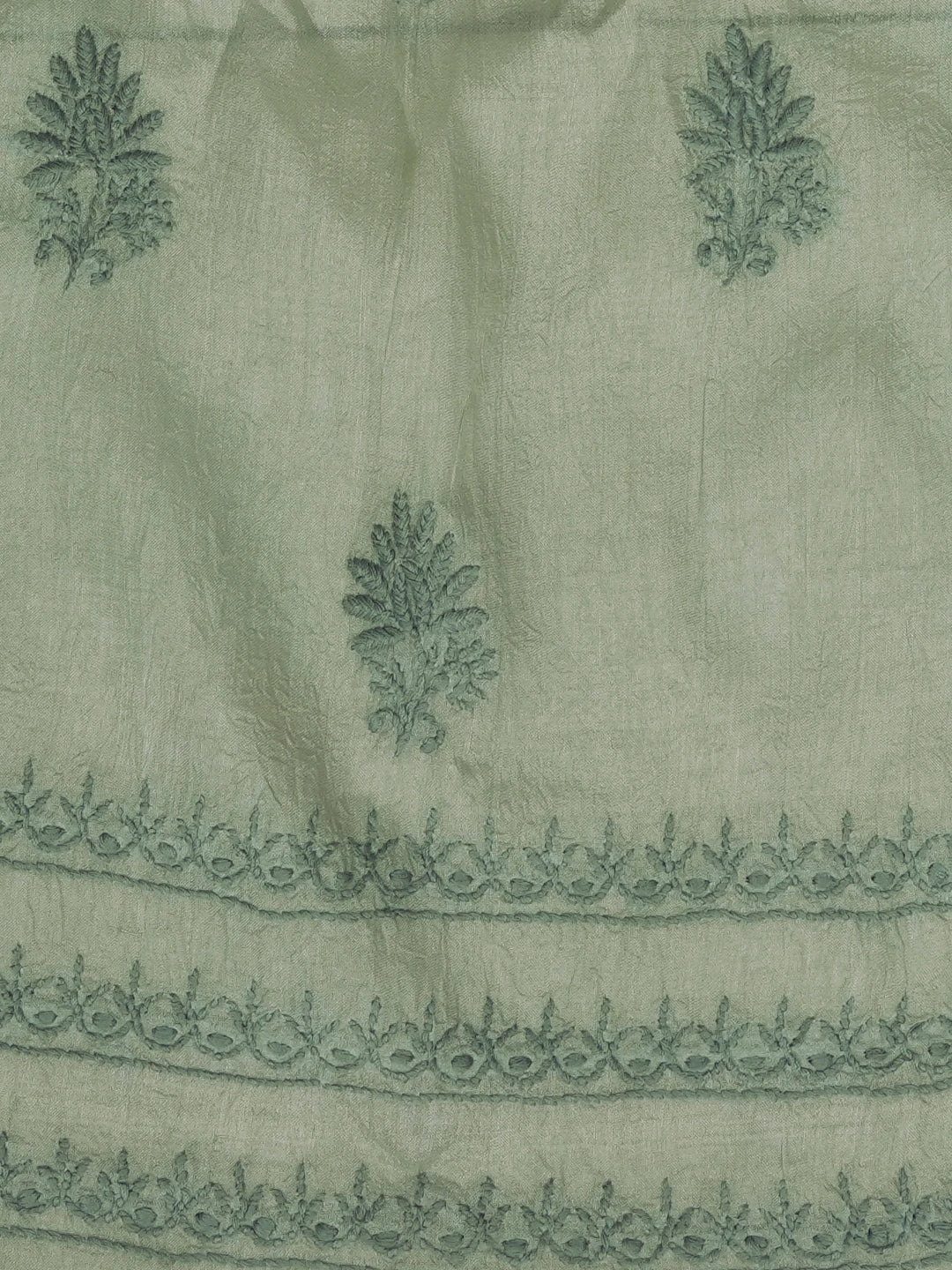 Ada Hand Embroidered Ash Gray Silk Lucknowi Chikankari Semi-Stitched Anarkali Kurta Dupatta Set 01A626996