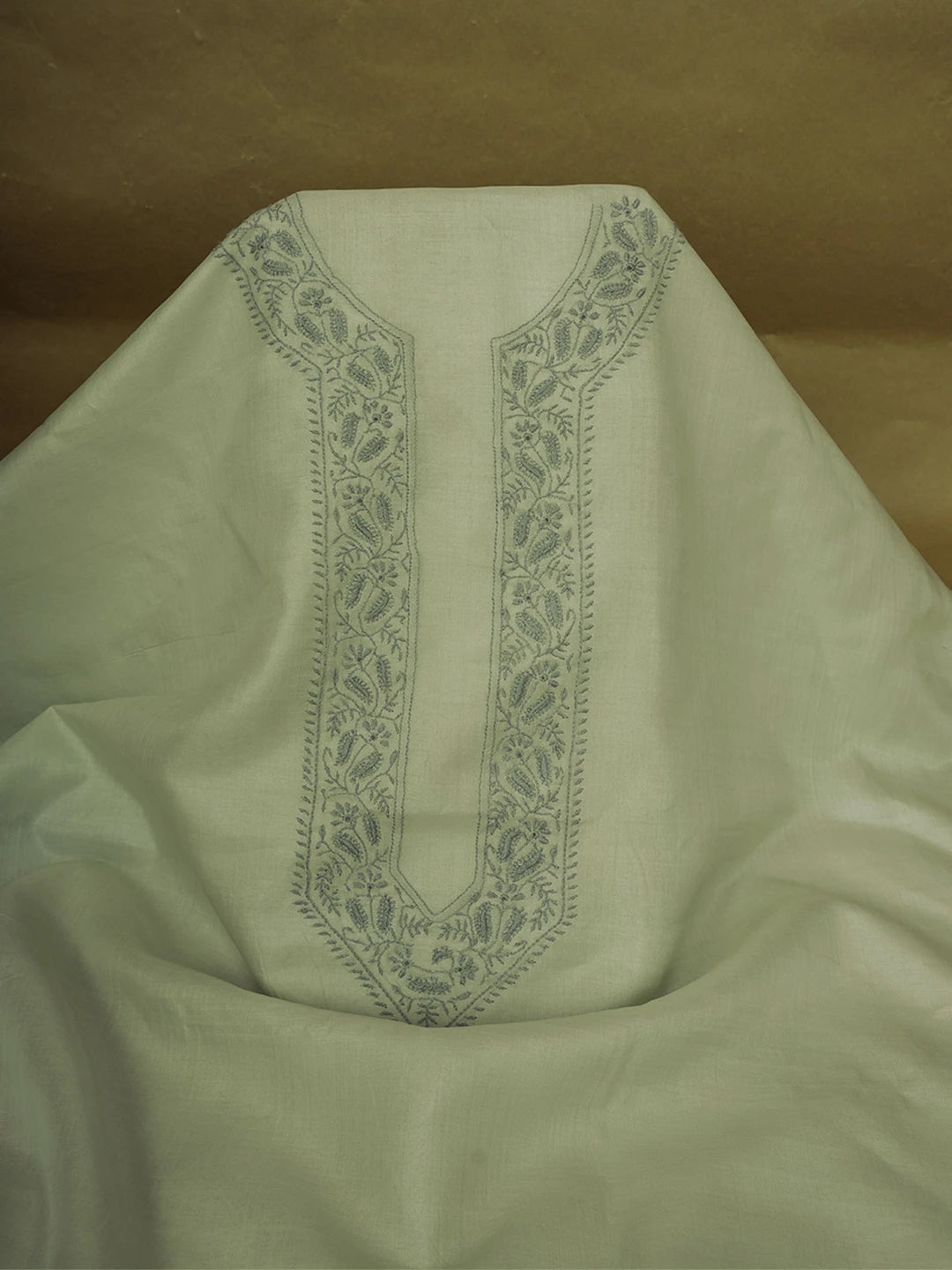 Ada Hand Embroidered Ash Gray Silk Lucknowi Chikankari Men's Kurta Piece 01A627033
