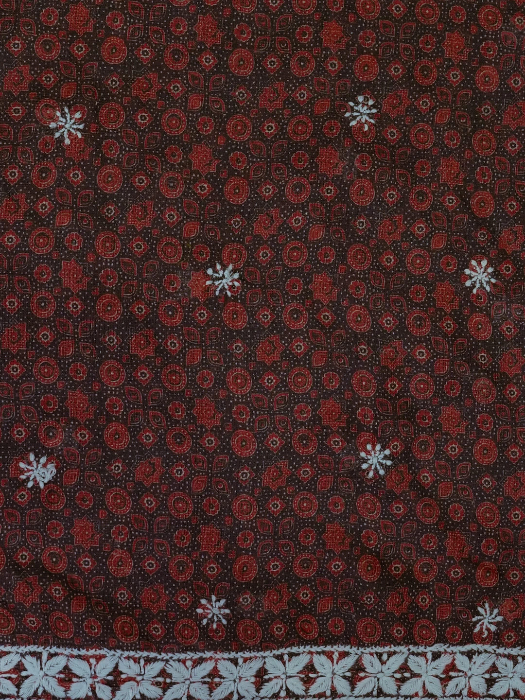 Ada Hand Embroidered Navy Blue Floral Printed Kota Silk Lucknowi Chikankari Unstitched Kurta Piece 01A409946