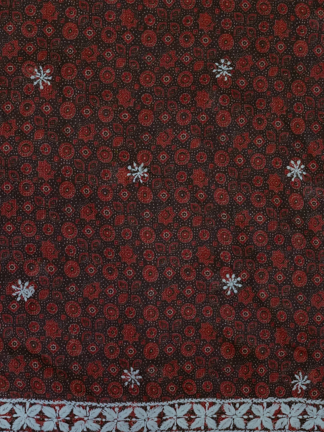 Ada Hand Embroidered Navy Blue Floral Printed Kota Silk Lucknowi Chikankari Unstitched Kurta Piece 01A409946