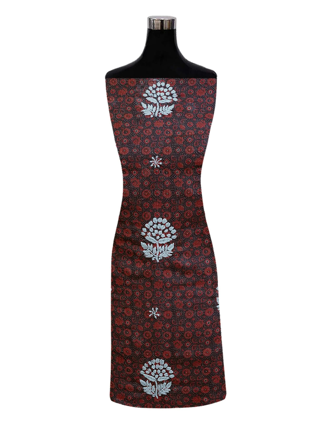 Ada Hand Embroidered Navy Blue Floral Printed Kota Silk Lucknowi Chikankari Unstitched Kurta Piece 01A409946