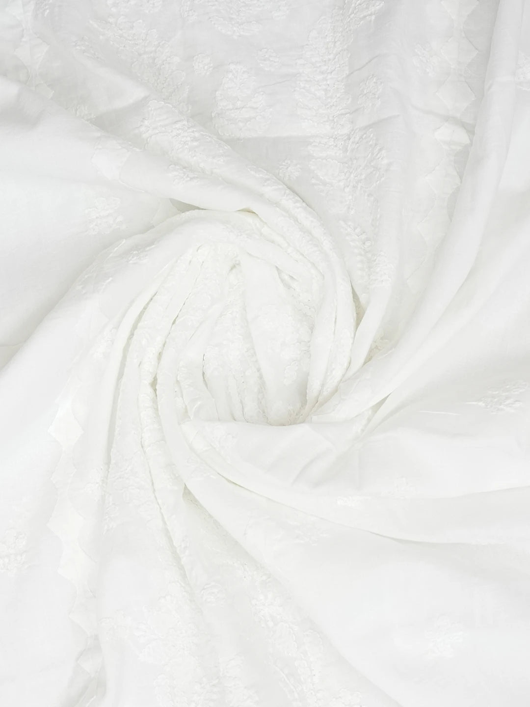 Ada Hand Embroidered White Cotton Lucknowi Chikankari Dupatta 01A627858
