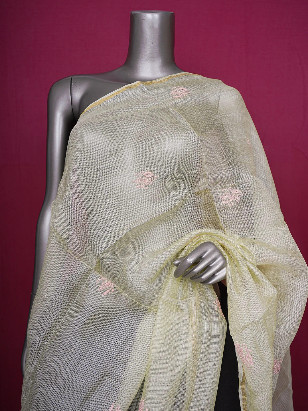 Ada Hand Embroidered Mehandi Green Kota Lucknowi Chikankari Dupatta 01A415775