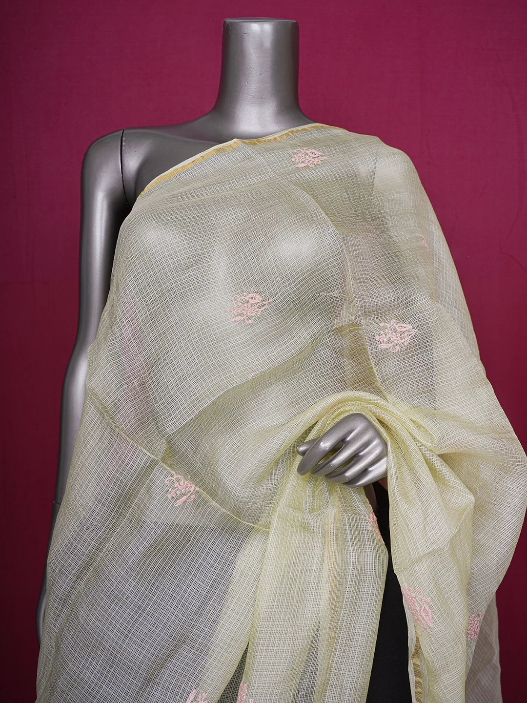 Ada Hand Embroidered Mehandi Green Kota Lucknowi Chikankari Dupatta 01A415775
