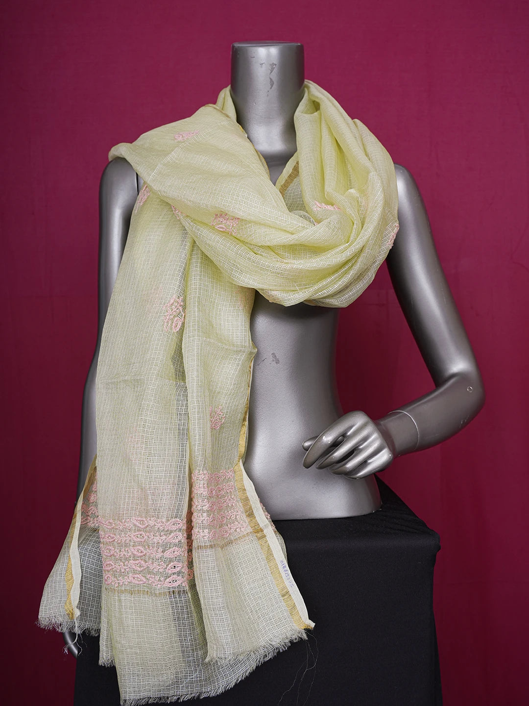 Ada Hand Embroidered Mehandi Green Kota Lucknowi Chikankari Dupatta 01A415775