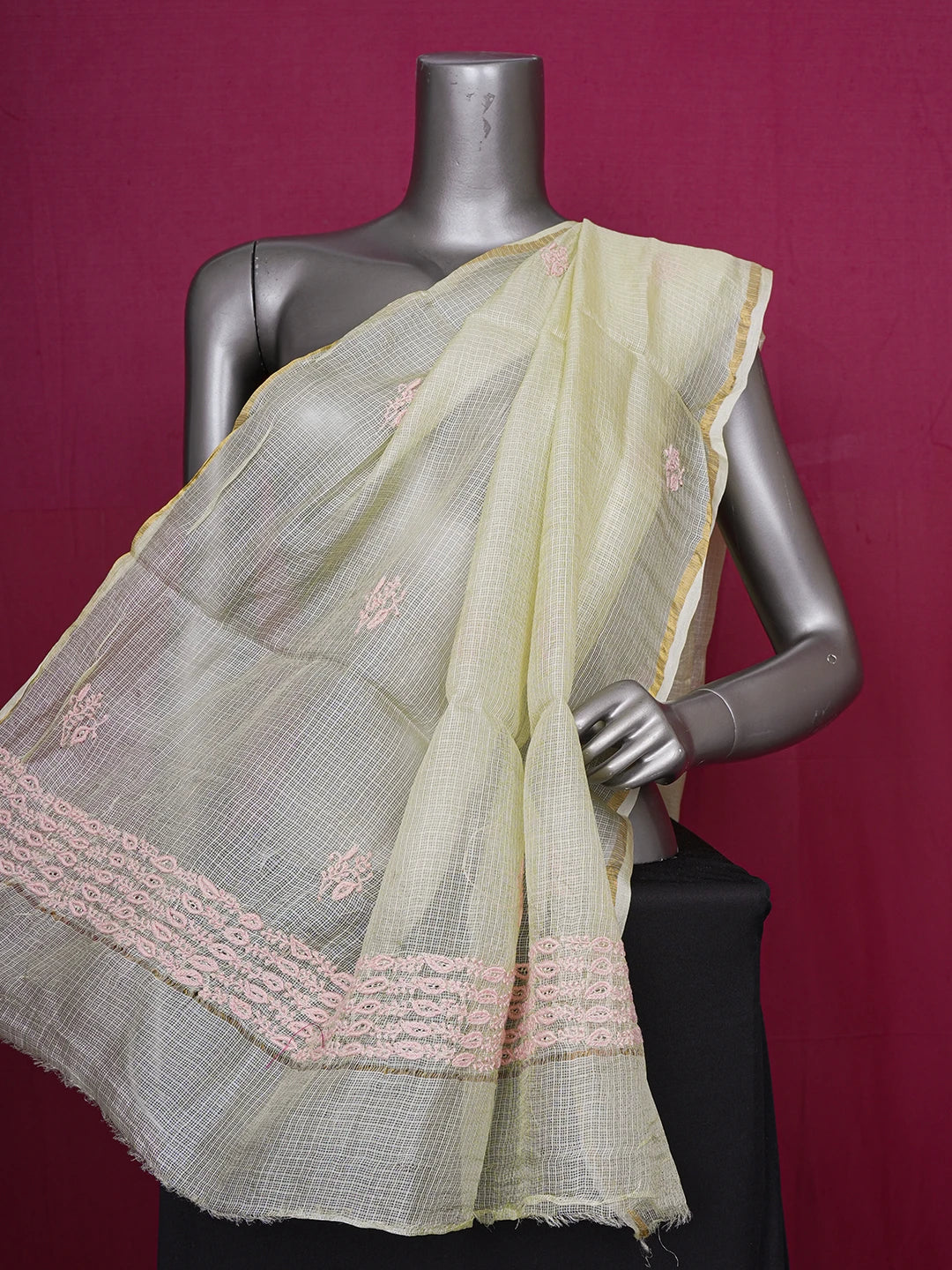 Ada Hand Embroidered Mehandi Green Kota Lucknowi Chikankari Dupatta 01A415775