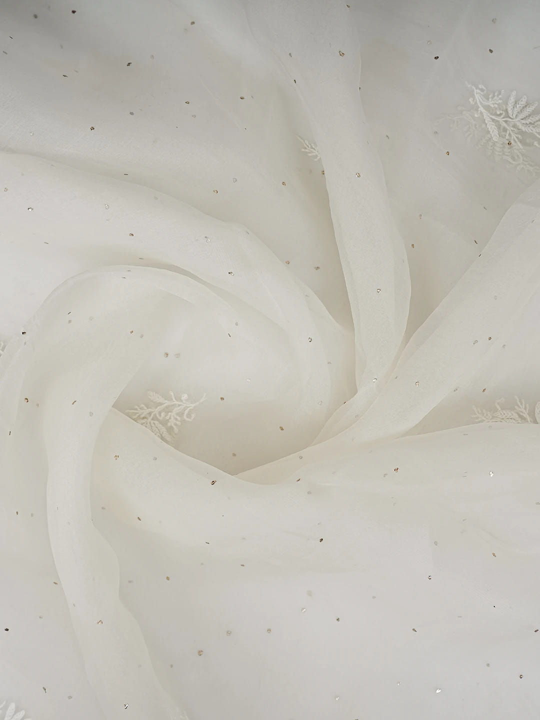 Ada Hand Embroidered White Organza Lucknowi Chikankari Dupatta With Muqaish Work 01A595762