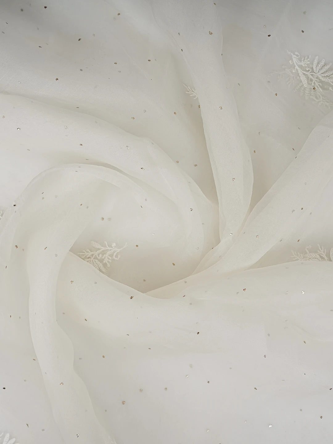 Ada Hand Embroidered White Organza Lucknowi Chikankari Dupatta With Muqaish Work 01A595762