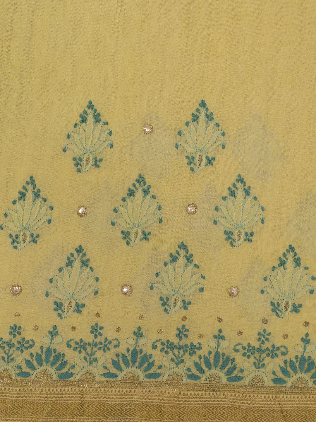 Ada Hand Embroidered Straw Yellow Chanderi Lucknowi Chikankari Saree/Blouse with Zari Work 01A526022