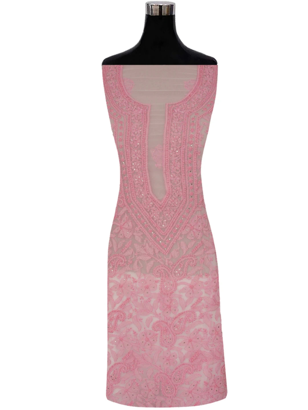 Ada Hand Embroidered Pink Georgette Lucknowi Chikankari Unstitched Kurta Piece With Muqaish Work 01A614066