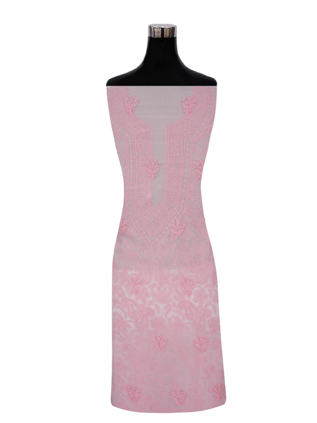 Ada Hand Embroidered Pink Georgette Lucknowi Chikankari Unstitched Kurta Piece With Muqaish Work 01A614066