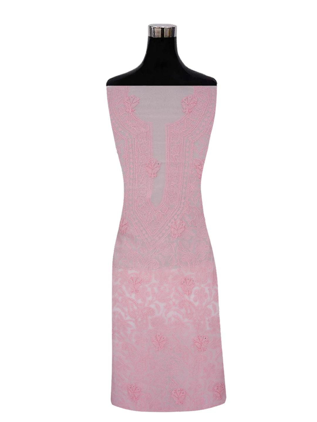 Ada Hand Embroidered Pink Georgette Lucknowi Chikankari Unstitched Kurta Piece With Muqaish Work 01A614066