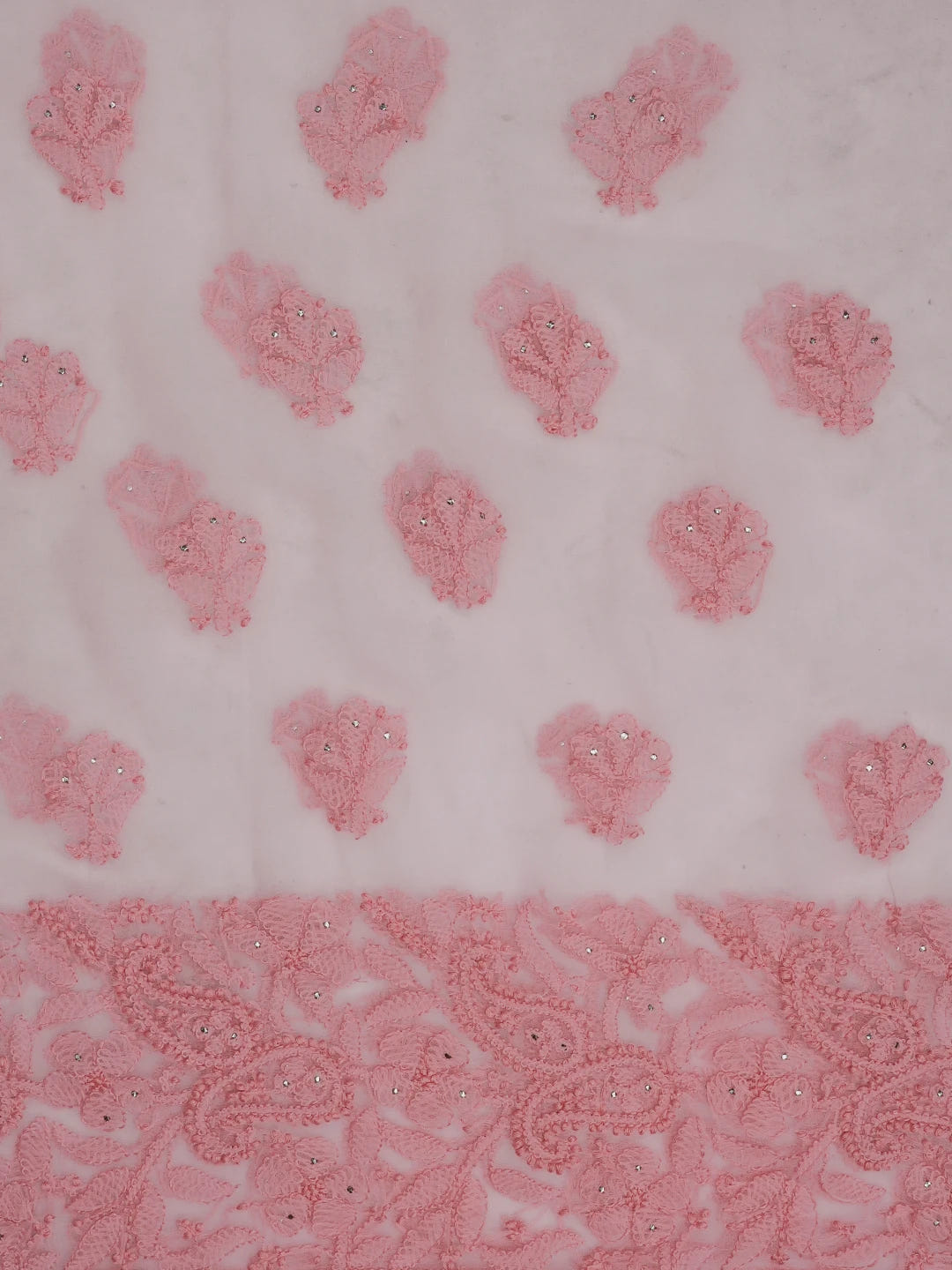 Ada Hand Embroidered Pink Georgette Lucknowi Chikankari Unstitched Kurta Piece With Muqaish Work 01A614066