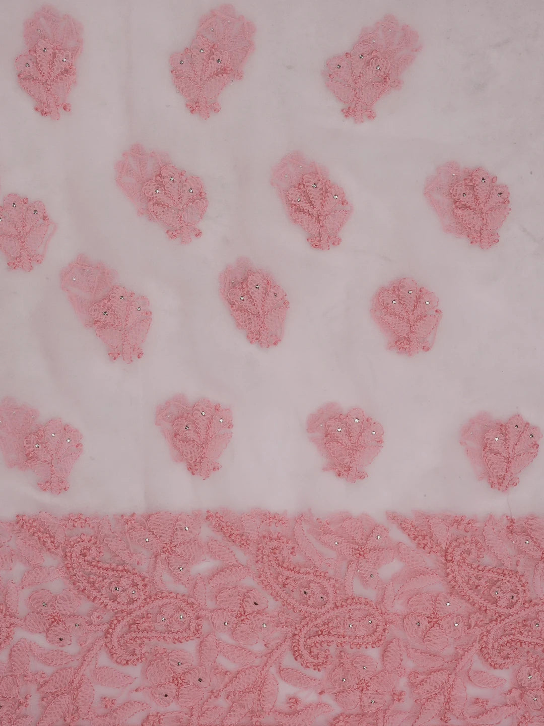 Ada Hand Embroidered Pink Georgette Lucknowi Chikankari Unstitched Kurta Piece With Muqaish Work 01A614066