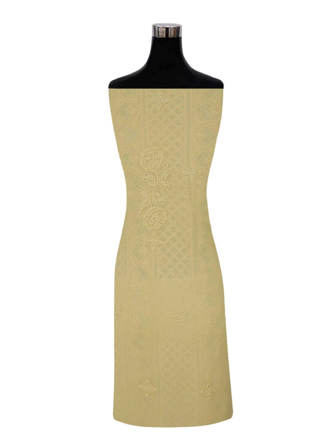 Ada Hand Embroidered Fawn Pure Georgette Lucknowi Chikankari Unstitched Kurta Piece With Muqaish Work 01A375436