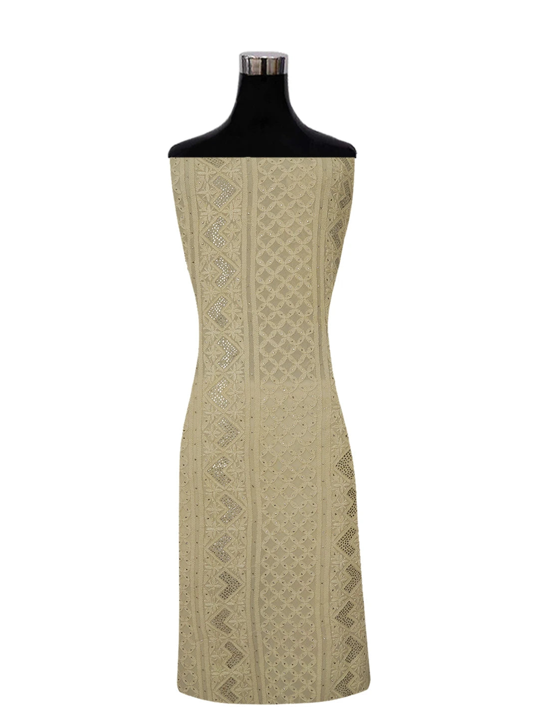 Ada Hand Embroidered Fawn Pure Georgette Lucknowi Chikankari Unstitched Kurta Piece With Muqaish Work 01A375436