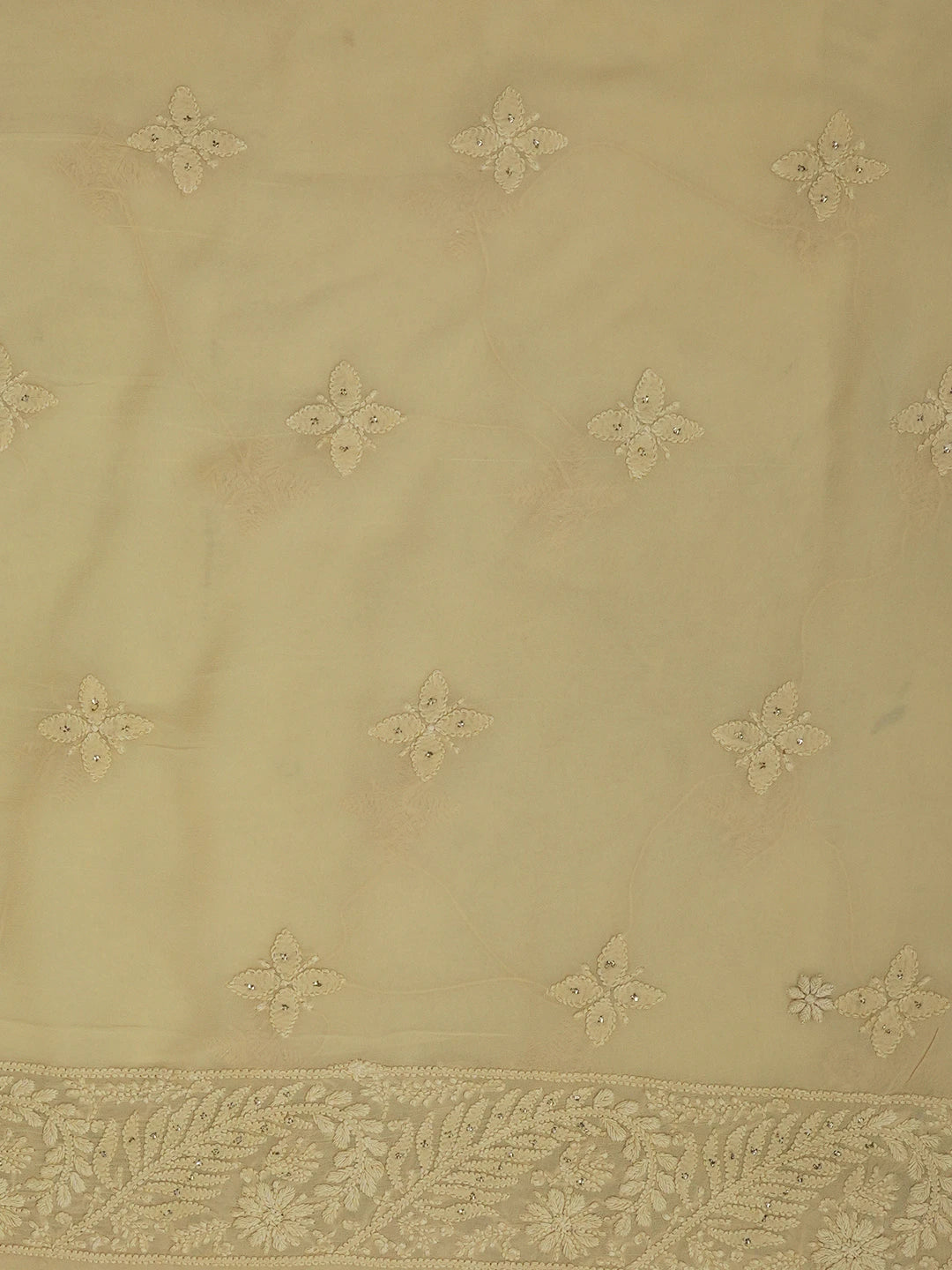 Ada Hand Embroidered Fawn Pure Georgette Lucknowi Chikankari Unstitched Kurta Piece With Muqaish Work 01A375436