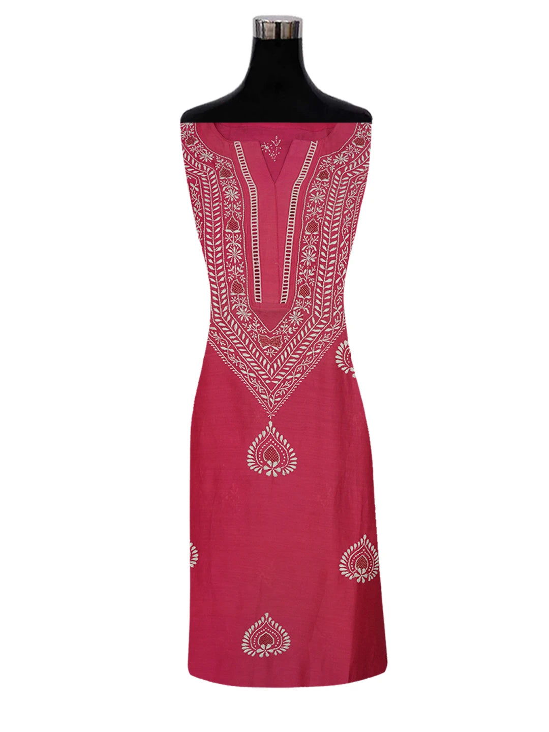 Ada Hand Embroidered Magenta Chanderi Lucknowi Chikankari Semi- Stitched Suit Piece With Zari Work 01A575700
