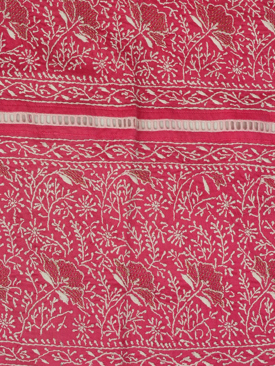 Ada Hand Embroidered Magenta Chanderi Lucknowi Chikankari Semi- Stitched Suit Piece With Zari Work 01A575700