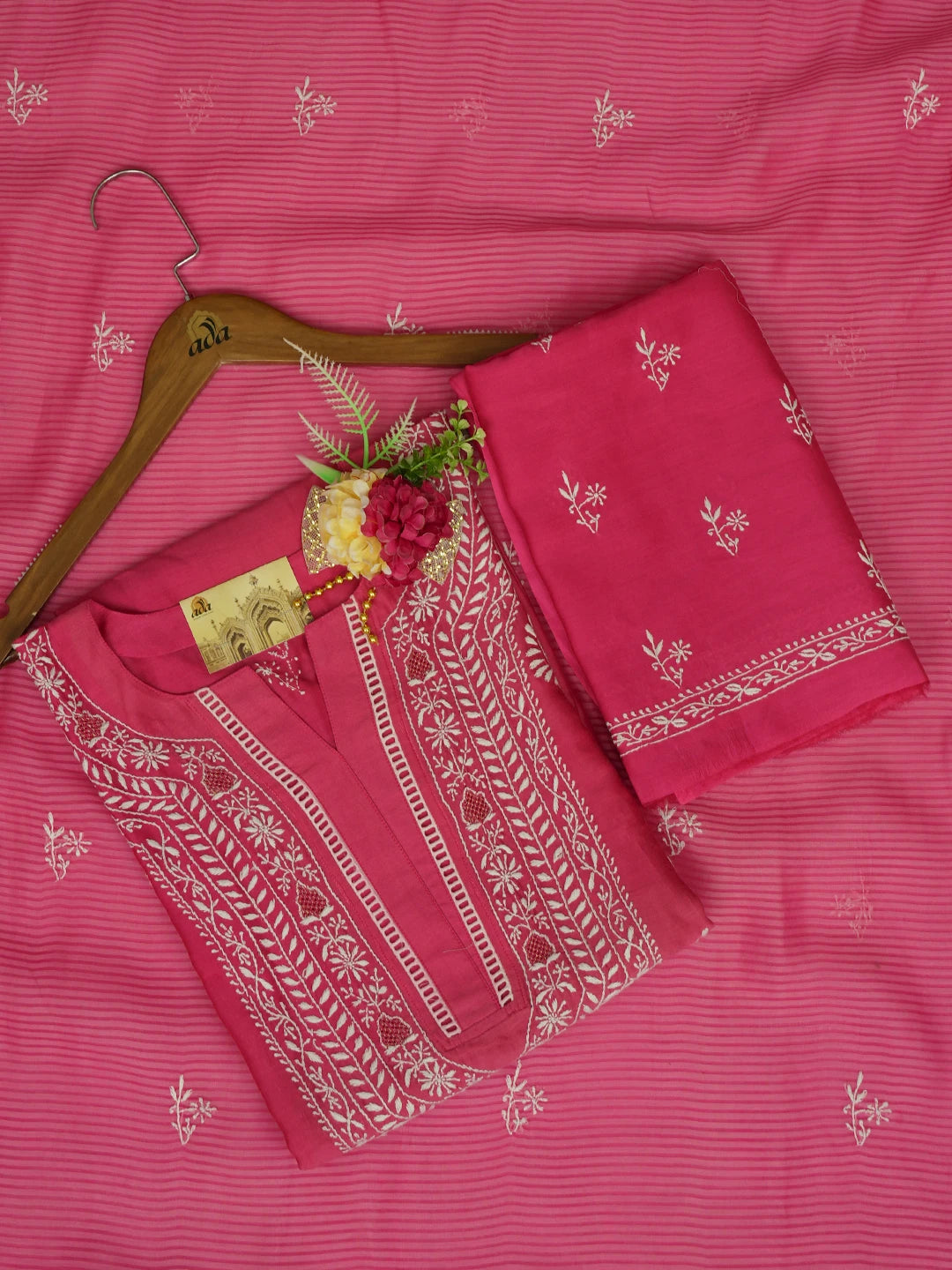 Ada Hand Embroidered Magenta Chanderi Lucknowi Chikankari Semi- Stitched Suit Piece With Zari Work 01A575700