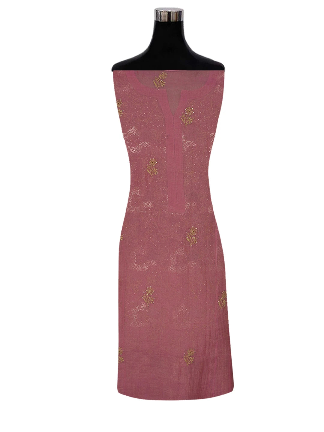 Ada Hand Embroidered Onion Pink Tissue Lucknowi Chikankari Semi-stitched Kurta Dupatta Set With Muqaish & Zari Work 01A627930