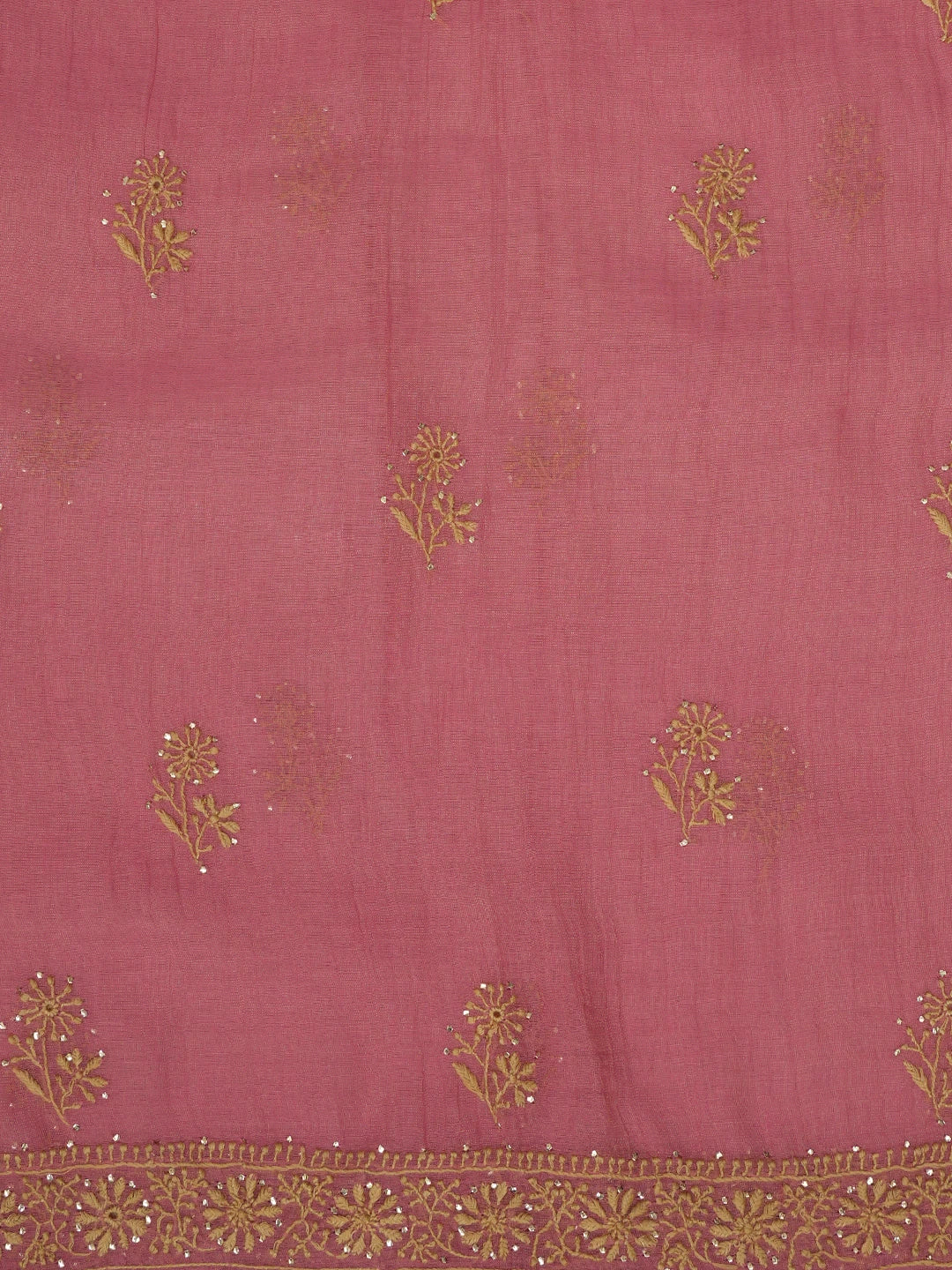 Ada Hand Embroidered Onion Pink Tissue Lucknowi Chikankari Semi-stitched Kurta Dupatta Set With Muqaish & Zari Work 01A627930