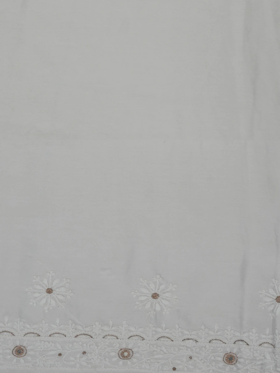 Ada Hand Embroidered White Chanderi Lucknowi Chikankari Unstitched Kurta Piece With Mirror Work 01A372748