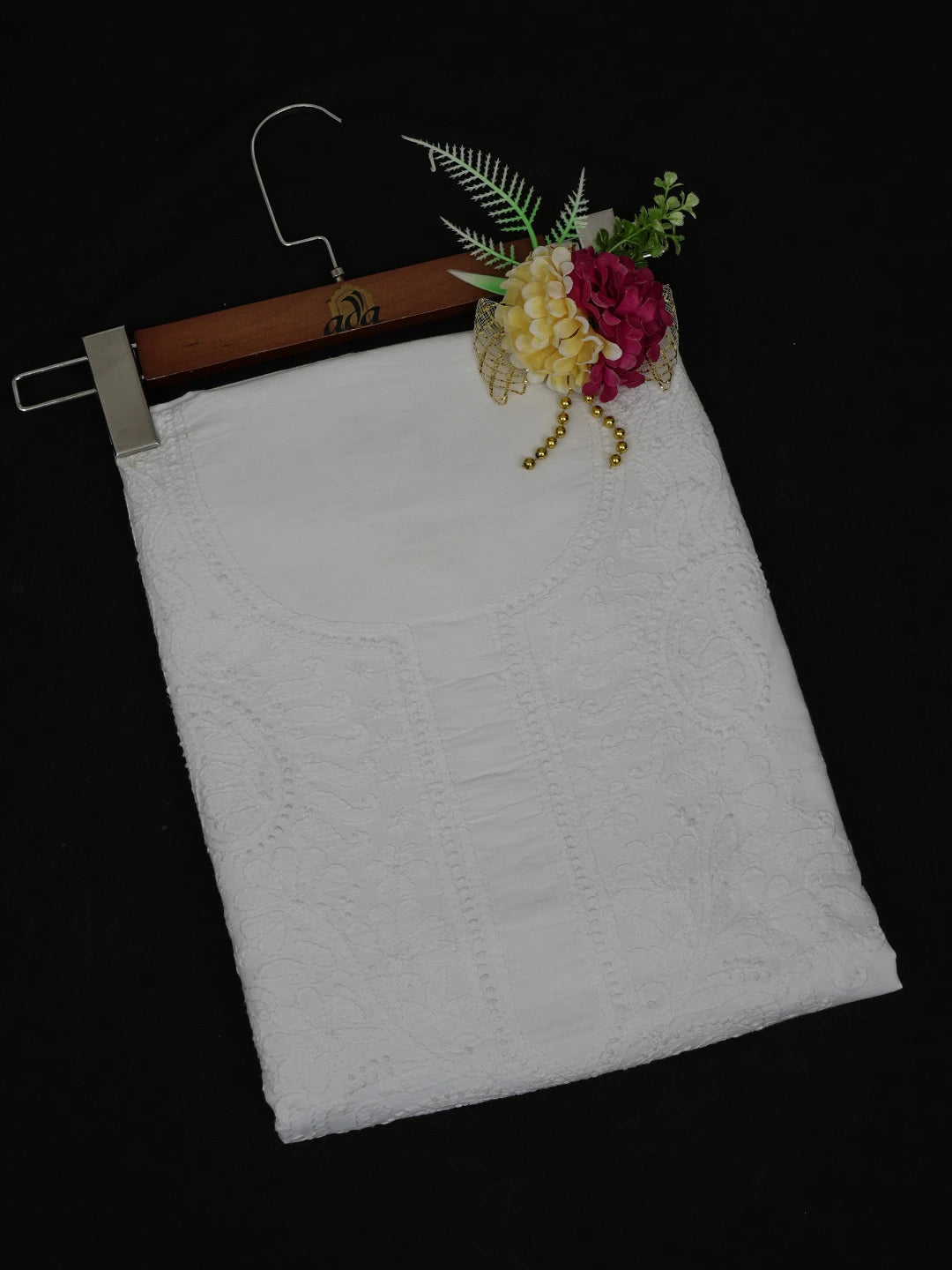 Ada Hand Embroidered White Cotton Lucknowi Chikankari Unstitched Kurta Piece 01A613501